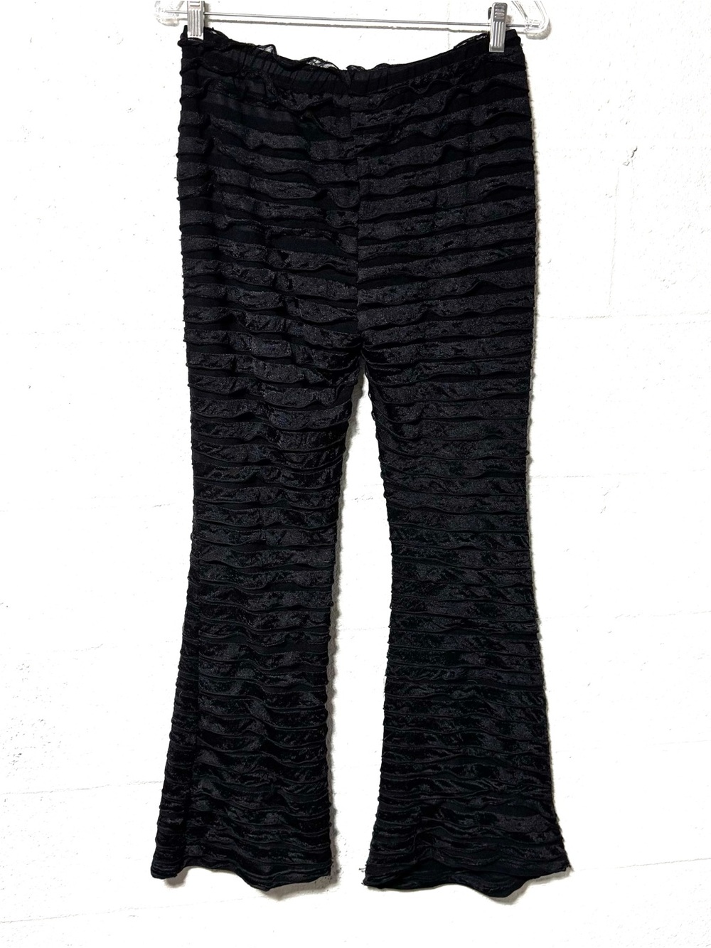 NWT A'reve Black Ruffle Flare Bell Bottom Pants L Whimsigoth Boho Festival Y2K